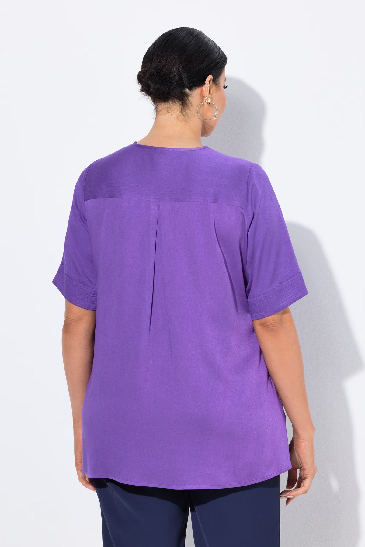 Ulla Popken Button Neck Blouse in Purple