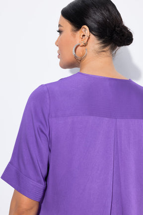 Ulla Popken Button Neck Blouse in Purple