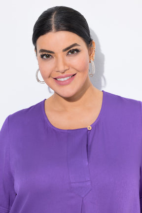 Ulla Popken Button Neck Blouse in Purple
