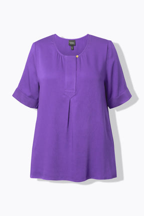 Ulla Popken Button Neck Blouse in Purple
