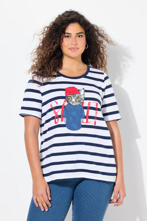 Ulla Popken Cat T-shirt in Navy