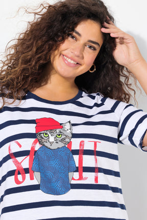 Ulla Popken Cat T-shirt in Navy