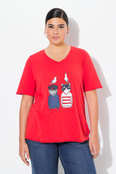 Ulla Popken Cat T-shirt in Red
