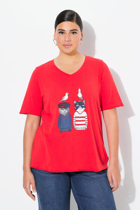 Ulla Popken Cat T-shirt in Red
