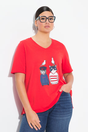 Ulla Popken Cat T-shirt in Red