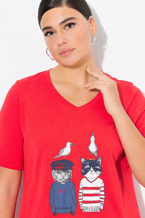 Ulla Popken Cat T-shirt in Red
