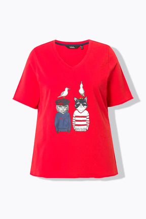 Ulla Popken Cat T-shirt in Red
