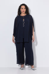 Ulla Popken Chiffon Blouse With Cape in Navy 