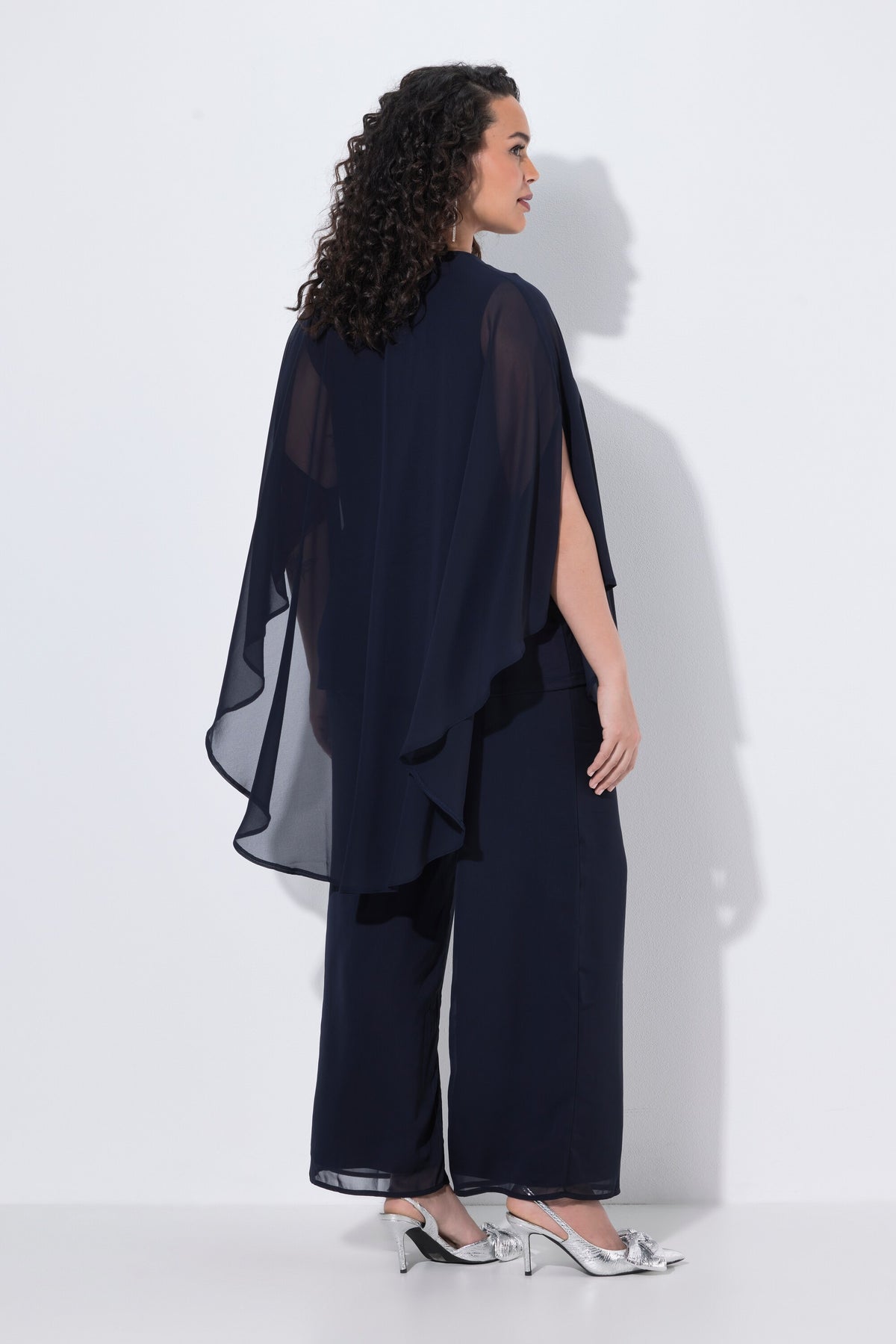 Ulla Popken Chiffon Blouse With Cape in Navy 