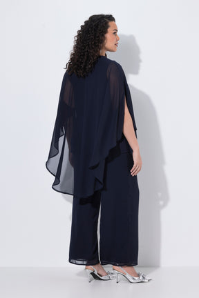 Ulla Popken Chiffon Blouse With Cape in Navy 