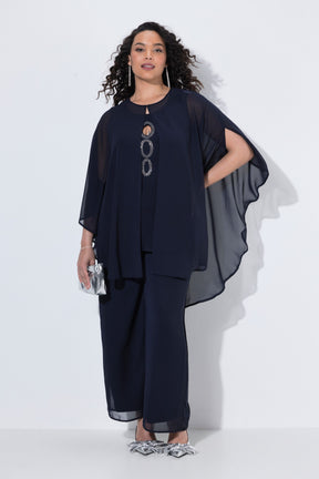 Ulla Popken Chiffon Blouse With Cape in Navy 