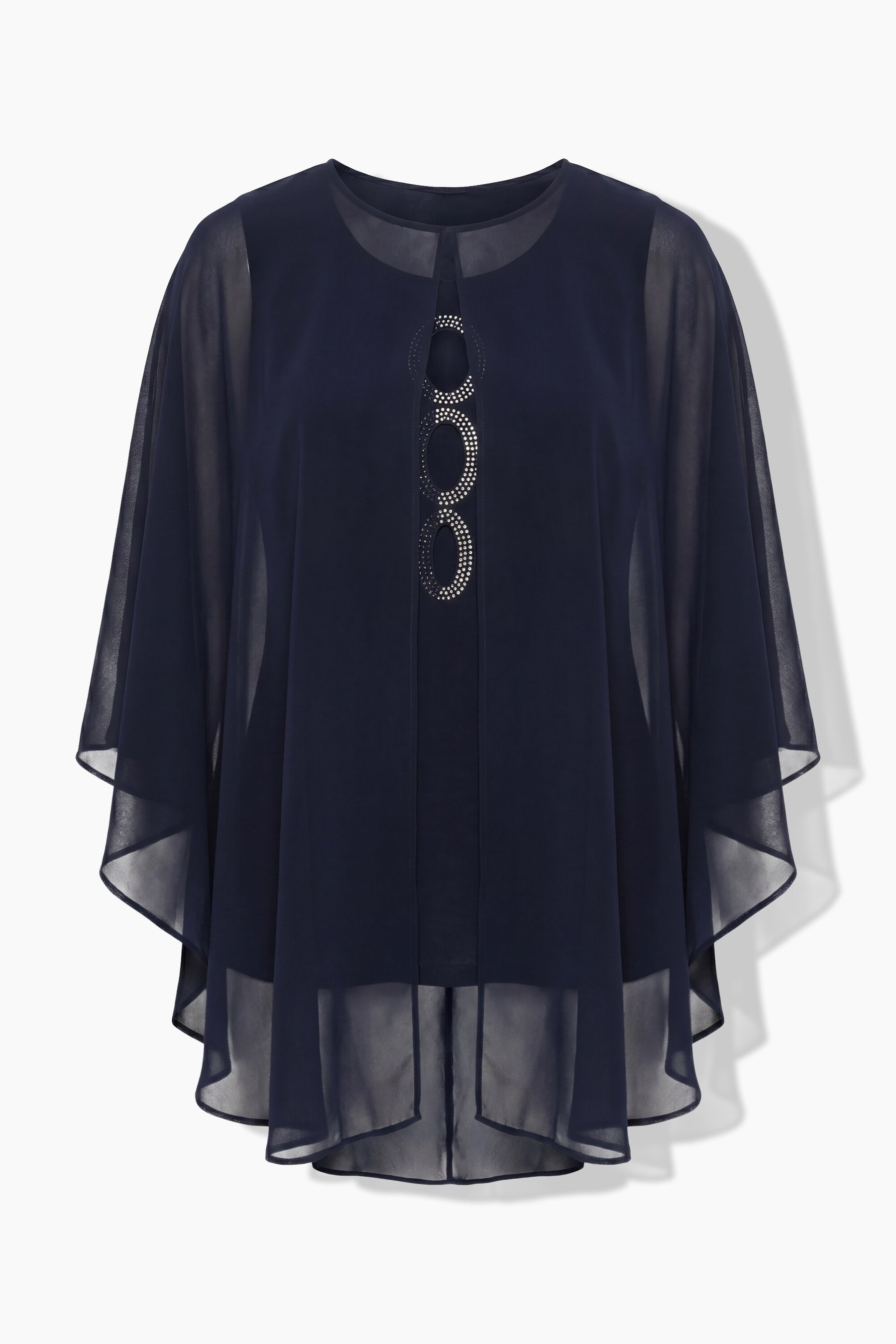 Ulla Popken Chiffon Blouse With Cape in Navy