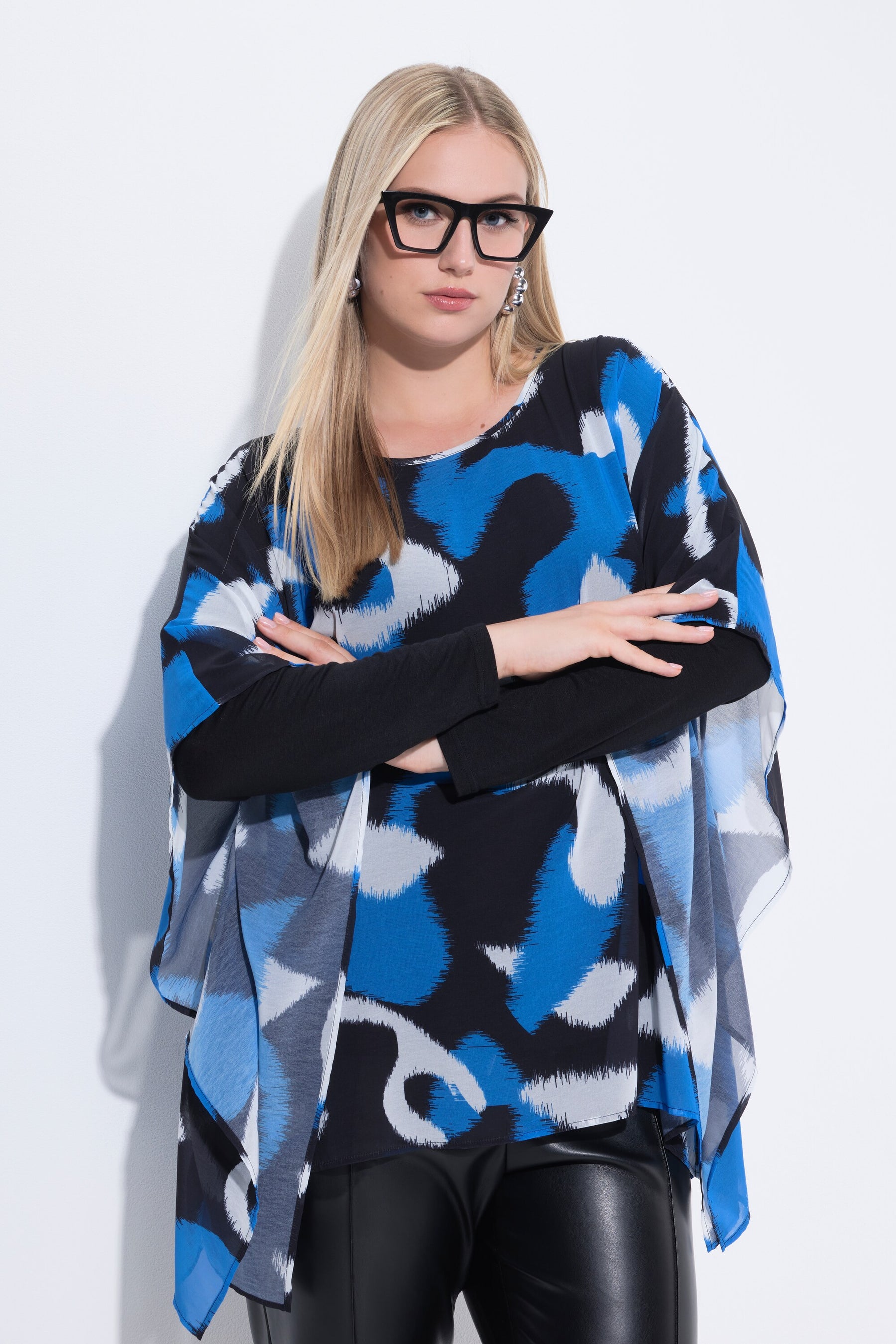 Ulla Popken Chiffon Blouse in Blue