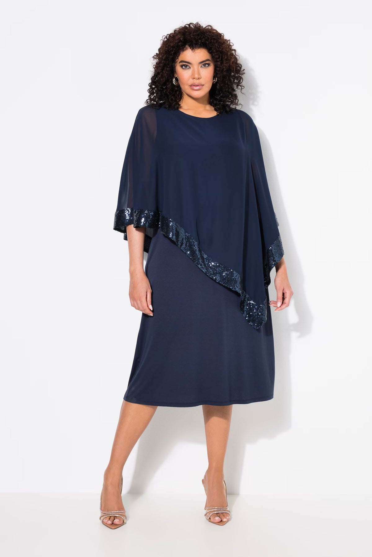 Ulla Popken Chiffon Cape Dress in Navy