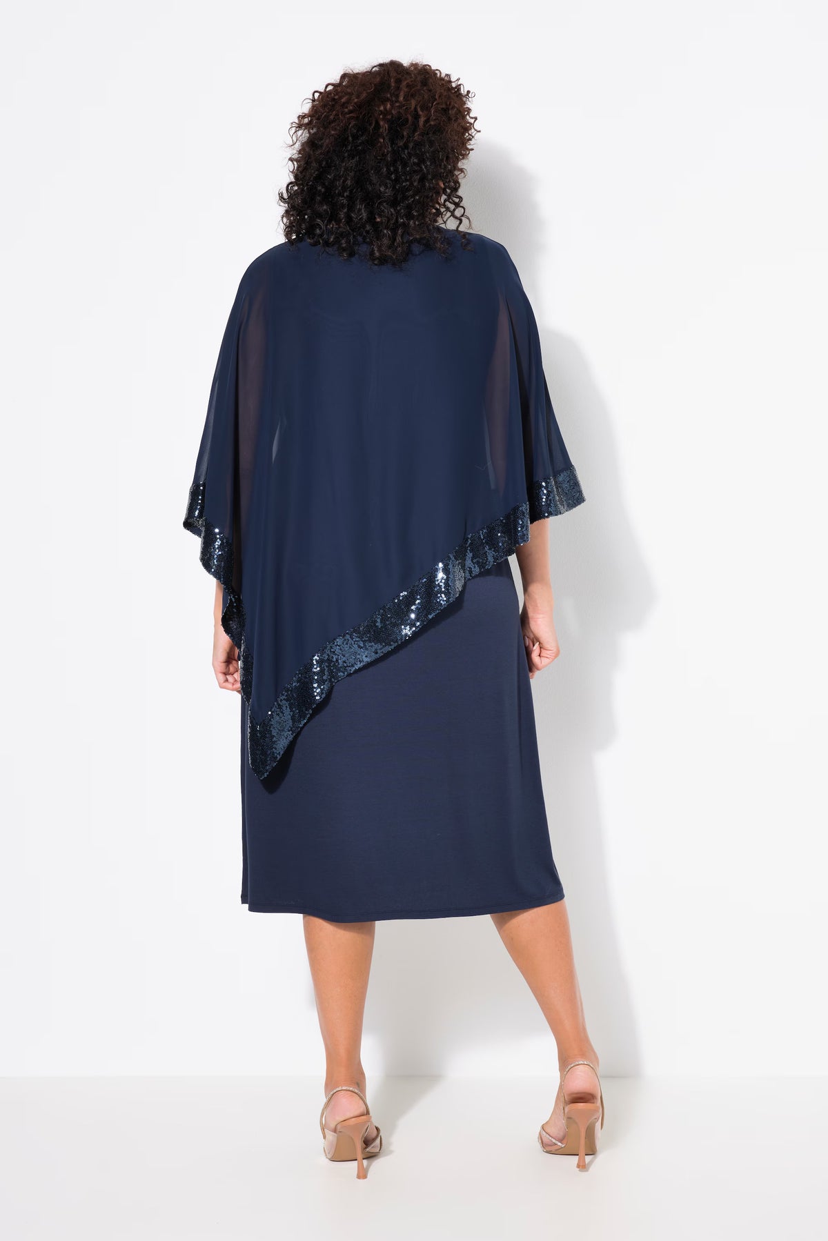 Ulla Popken Chiffon Cape Dress in Black