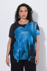Ulla Popken Chiffon Floral Blouse in Blue 