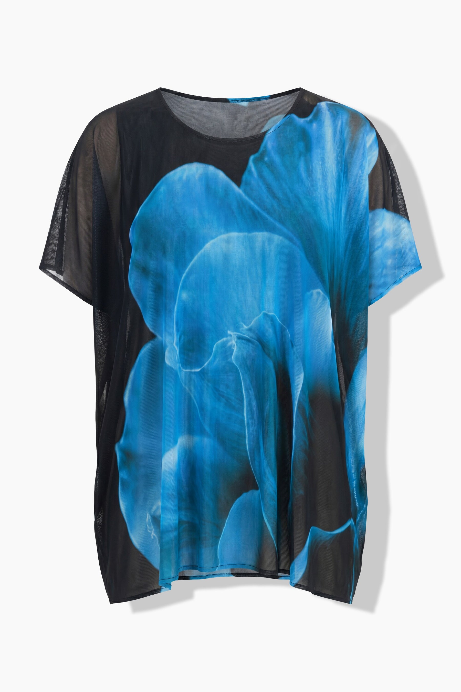 Ulla Popken Chiffon Floral Blouse in Blue 