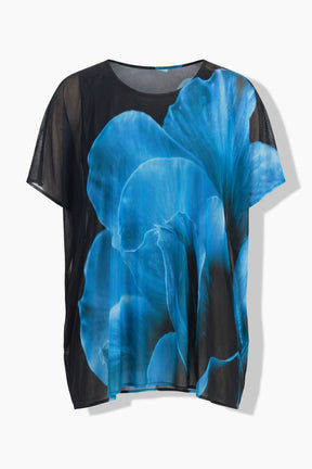 Ulla Popken Chiffon Floral Blouse in Blue 