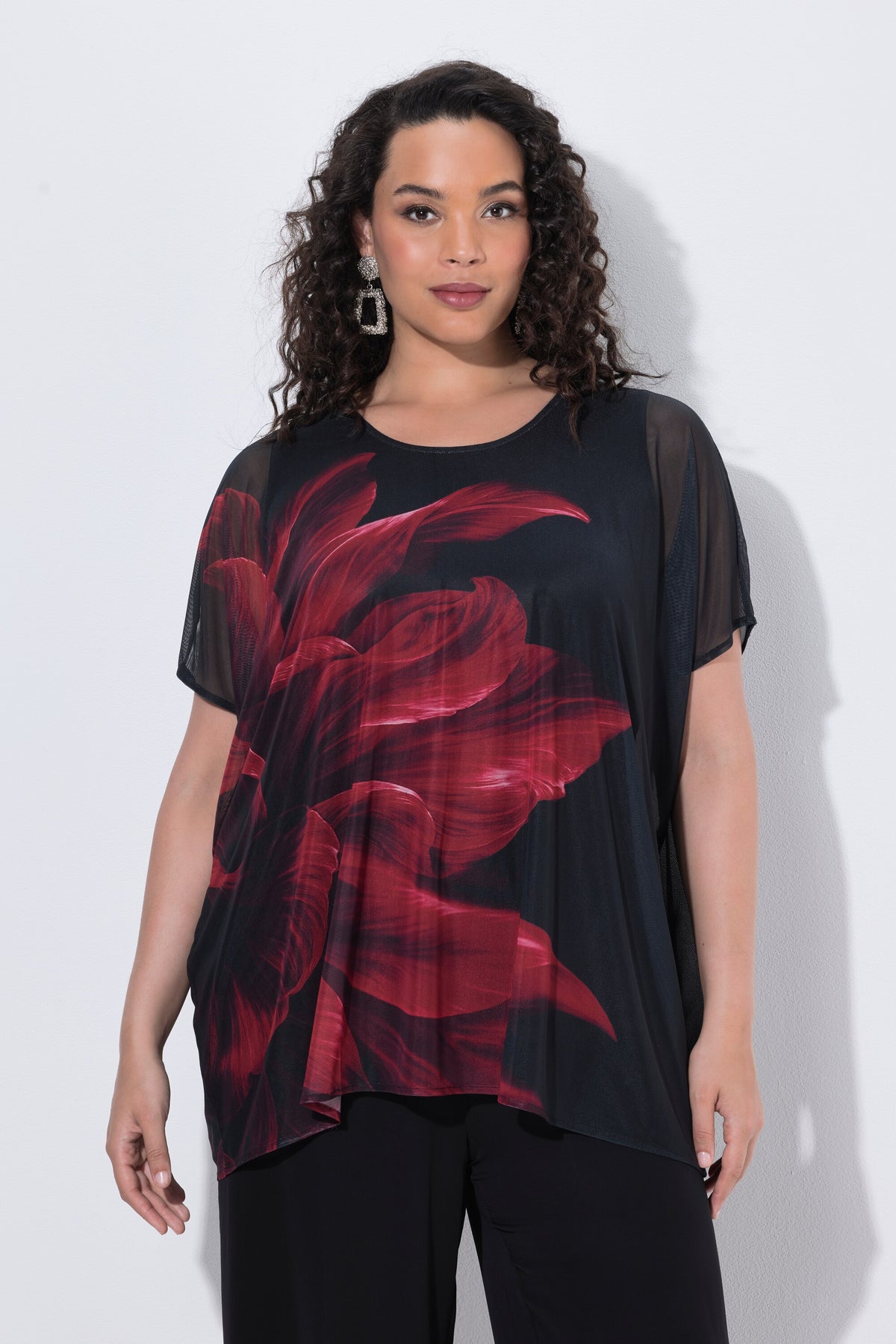 Ulla Popken Chiffon Floral Blouse in Red 
