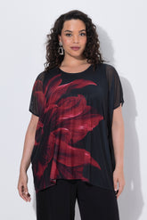 Ulla Popken Chiffon Floral Blouse in Red 