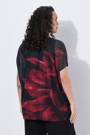 Ulla Popken Chiffon Floral Blouse in Red 