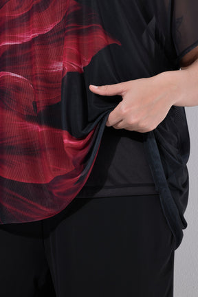 Ulla Popken Chiffon Floral Blouse in Red 