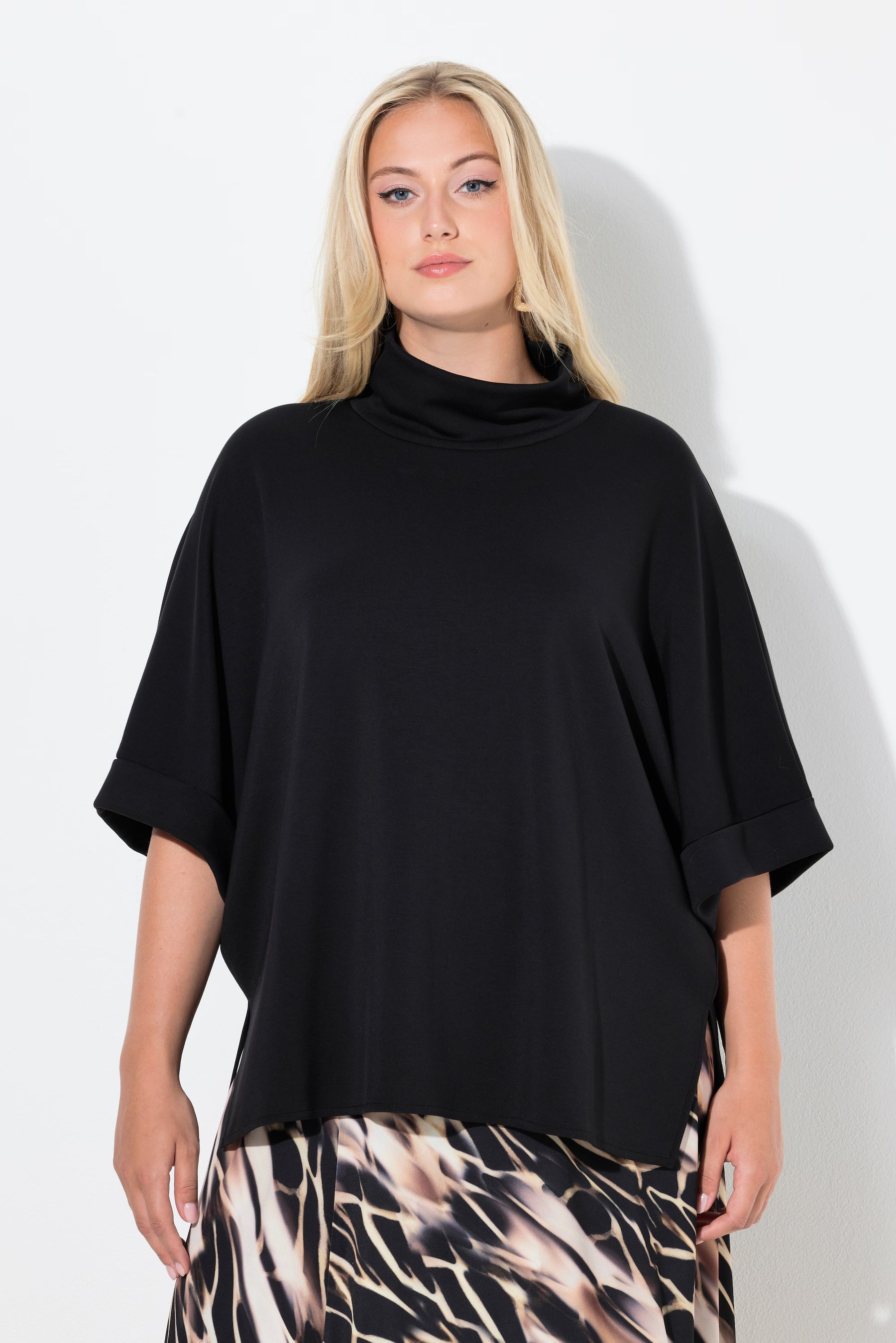 Ulla Popken Cowl Neck Poncho in Black