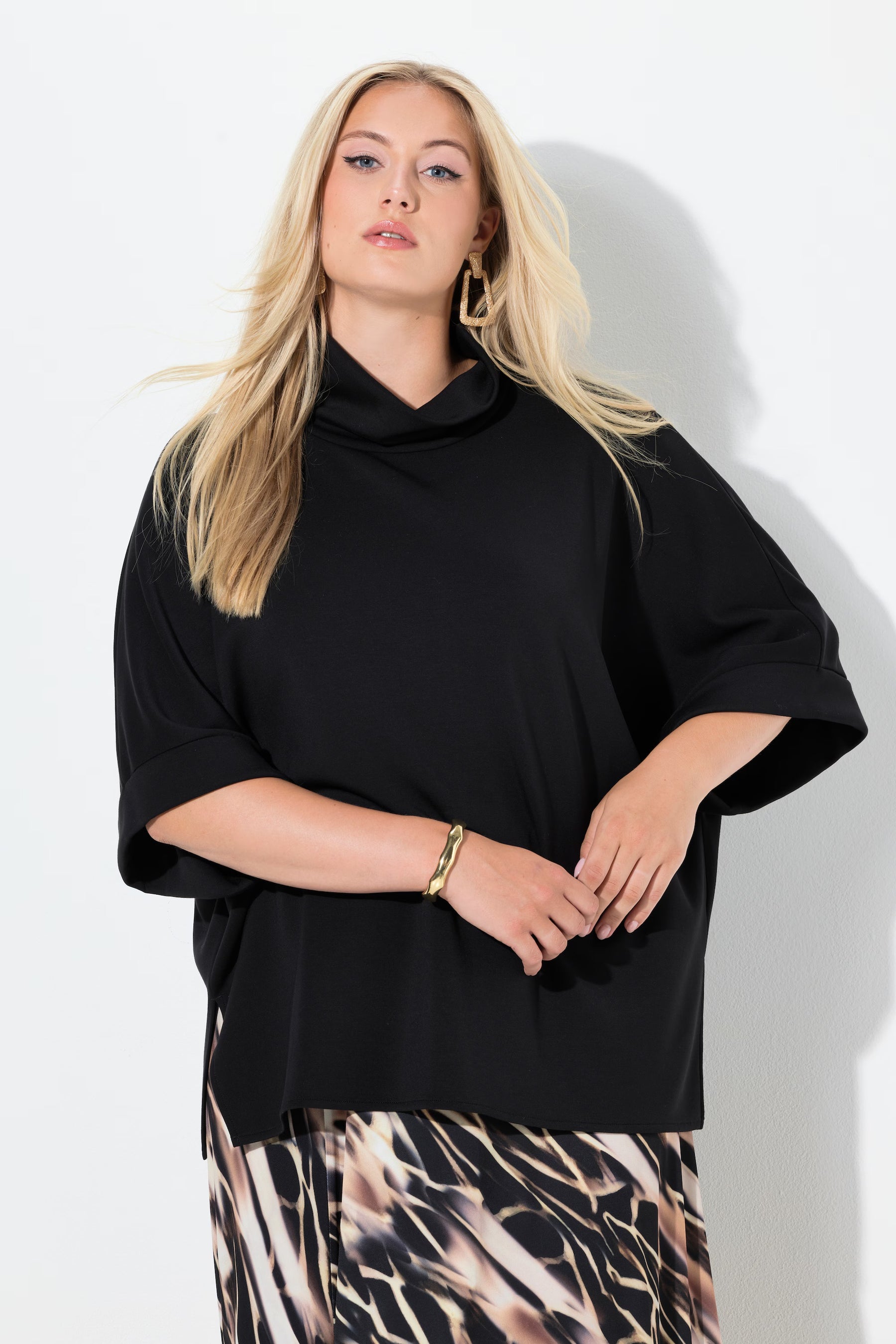 Ulla Popken Cowl Neck Poncho in Black