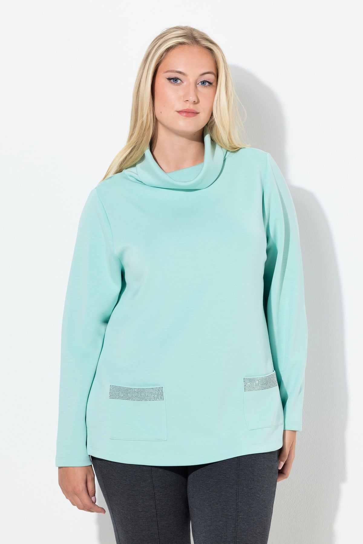 Ulla Popken Cowl Neck Sweater in Turquoise