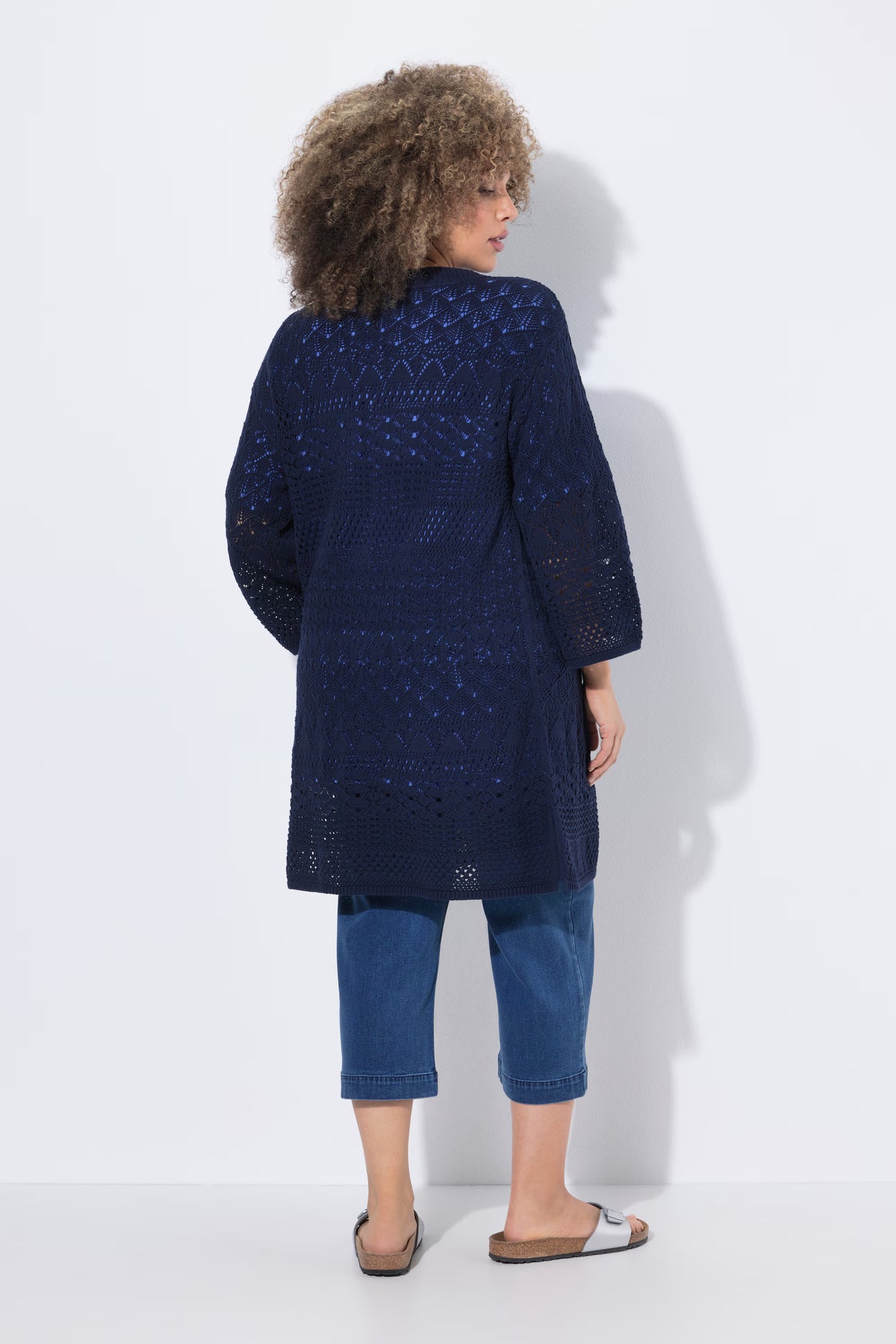 Ulla Popken Crochet Cardigan in Navy 