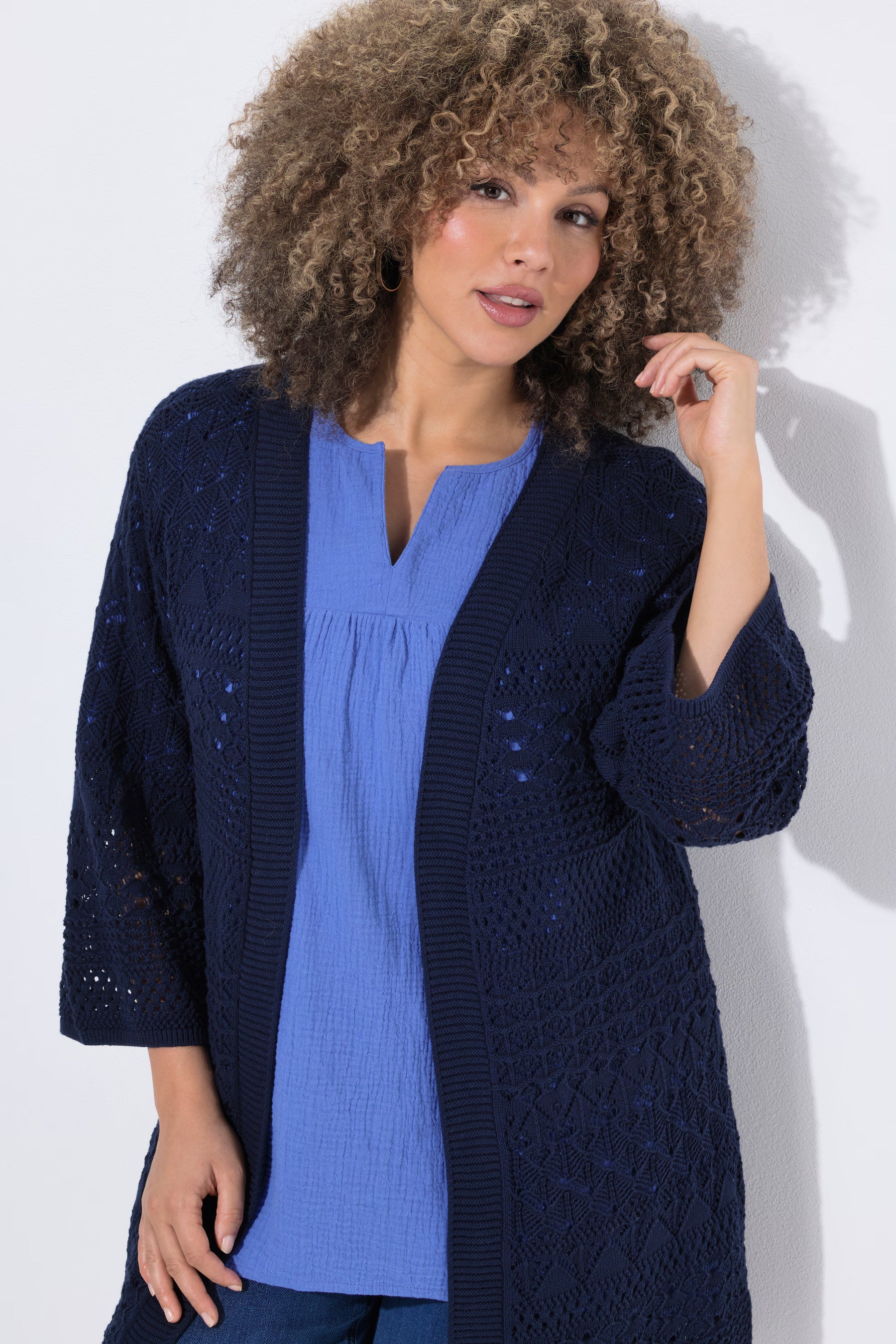 Ulla Popken Crochet Cardigan in Navy 