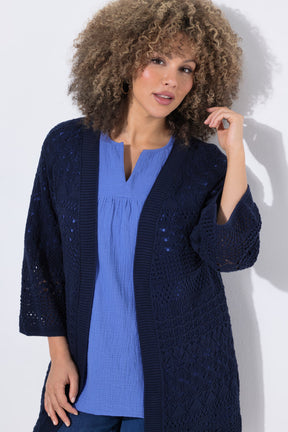 Ulla Popken Crochet Cardigan in Navy 
