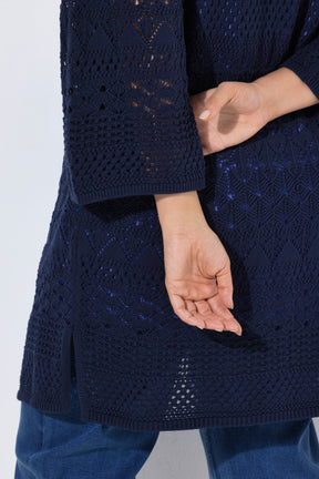 Ulla Popken Crochet Cardigan in Navy 