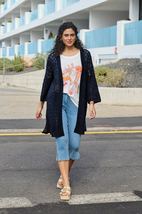 Ulla Popken Crochet Cardigan in Navy 
