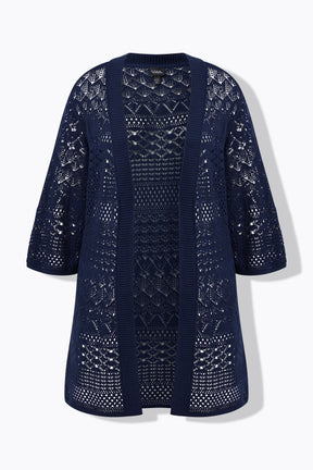 Ulla Popken Crochet Cardigan in Navy 