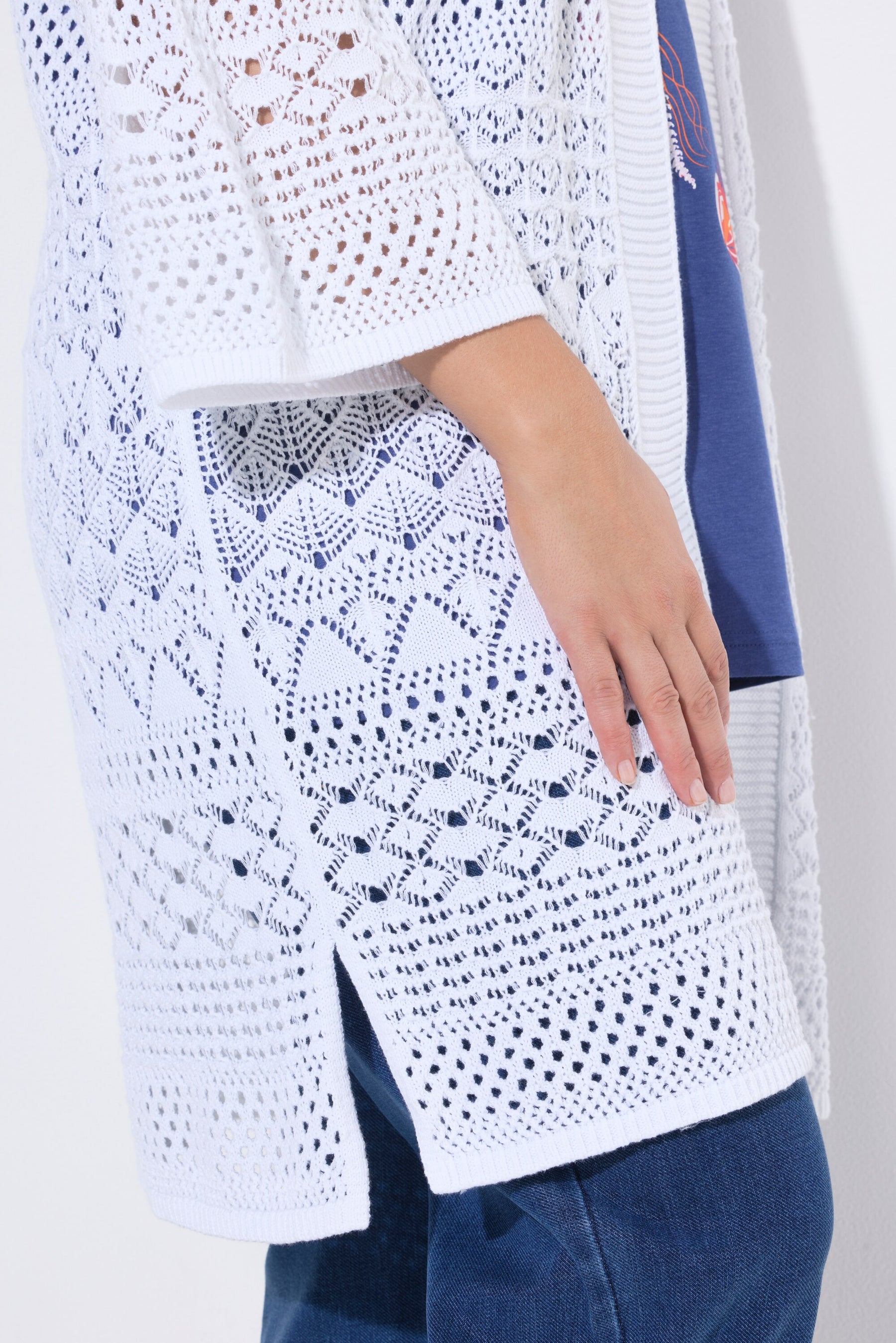 Ulla Popken Crochet Cardigan in White 