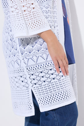 Ulla Popken Crochet Cardigan in White 