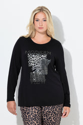 Ulla Popken Diamante Print Top in Black