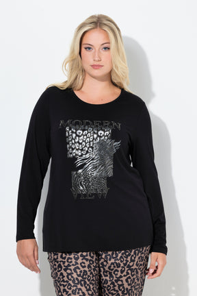 Ulla Popken Diamante Print Top in Black