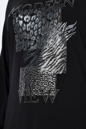 Ulla Popken Diamante Print Top in Black