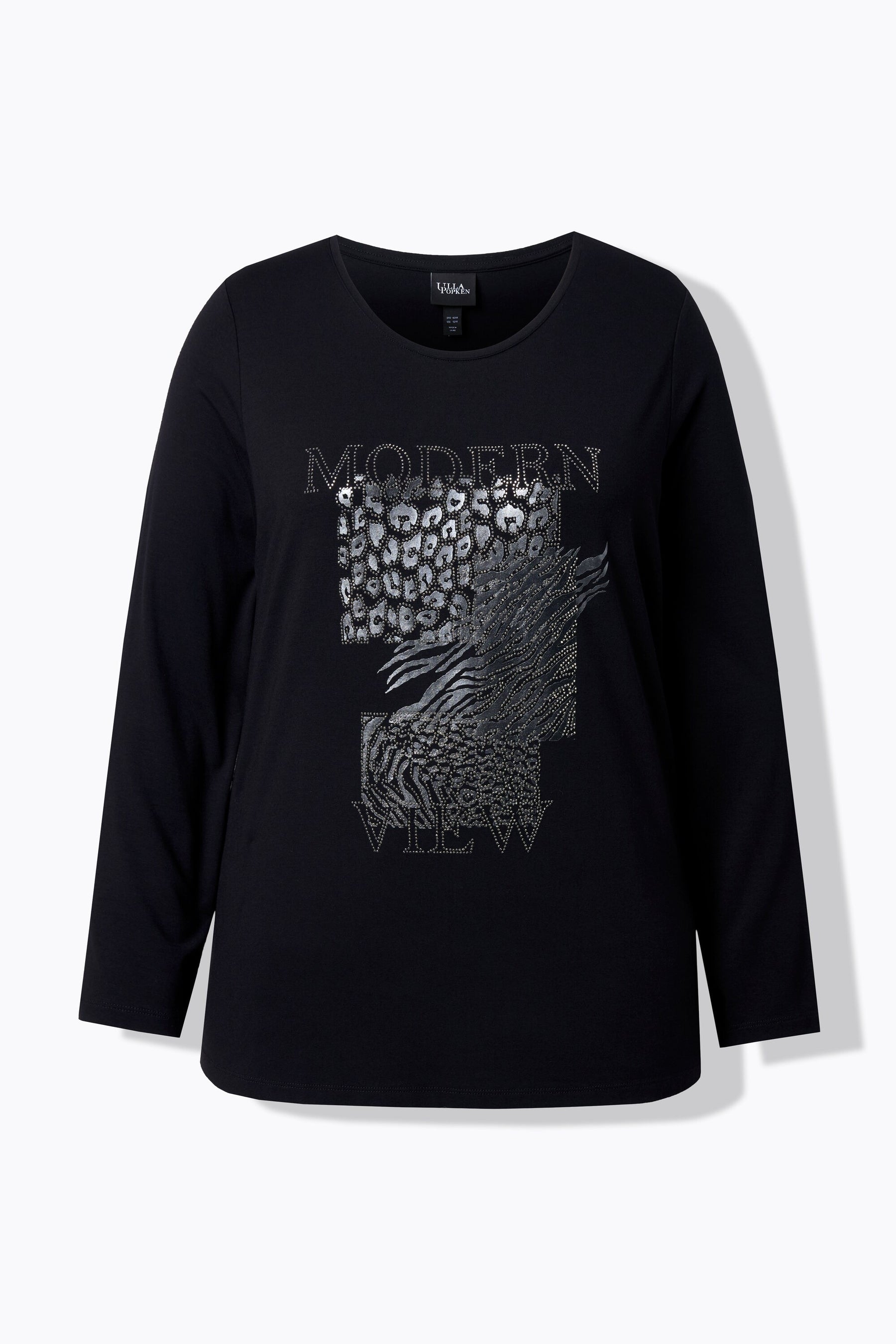 Ulla Popken Diamante Print Top in Black