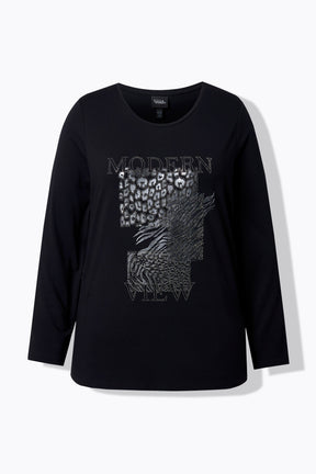 Ulla Popken Diamante Print Top in Black