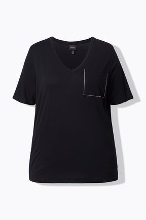 Ulla Popken Diamond Pocket T-Shirt in Black