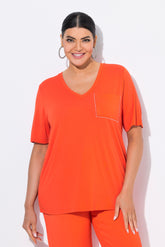 Ulla Popken Diamond Pocket T-Shirt in Orange
