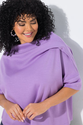 Ulla Popken Draped Shoulder Top in Purple 