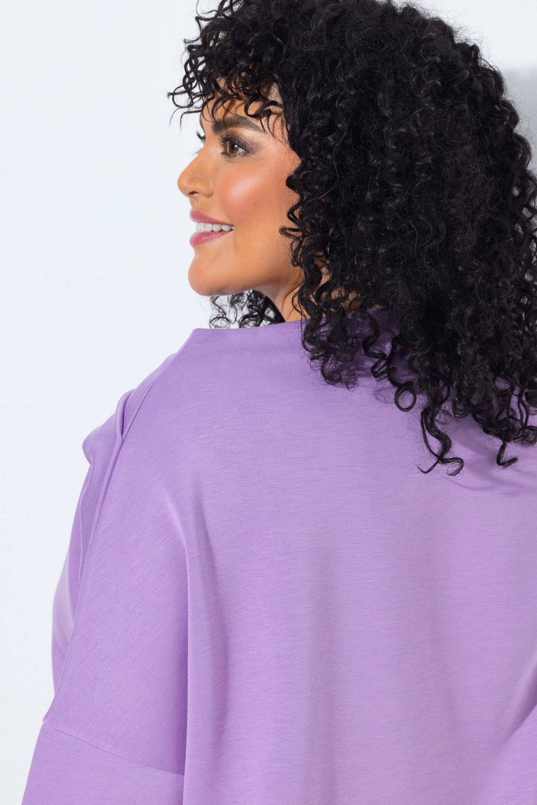 Ulla Popken Draped Shoulder Top in Purple 