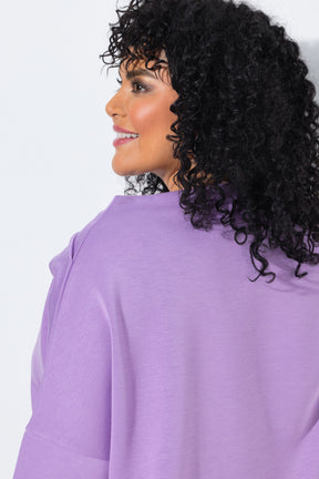Ulla Popken Draped Shoulder Top in Purple 