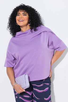 Ulla Popken Draped Shoulder Top in Purple 