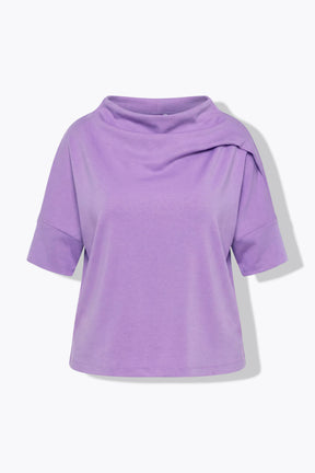 Ulla Popken Draped Shoulder Top in Purple 