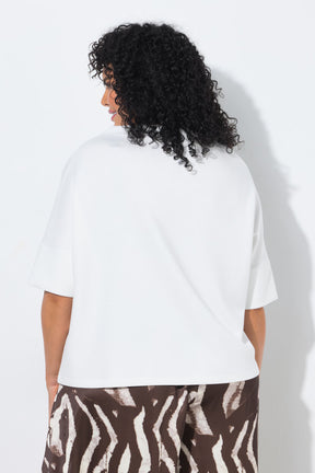Ulla Popken Draped Shoulder Top in White 